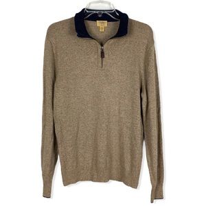 Tee Vero Italian cotton silk wool tan navy sweater